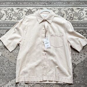 Zara Men's Cream Short Sleeve Button Down Shirt